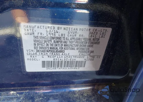 2016 Nissan Sentra Sv from USA, damaged, VIN 3N1AB7APXGL654863